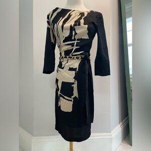 Yoana Baraschi x Anthropologie Womens 2 Black Cream w/ gold belt SILK mini dress